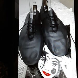Leather Jazz Dance Shoes Lace up Black 8.5